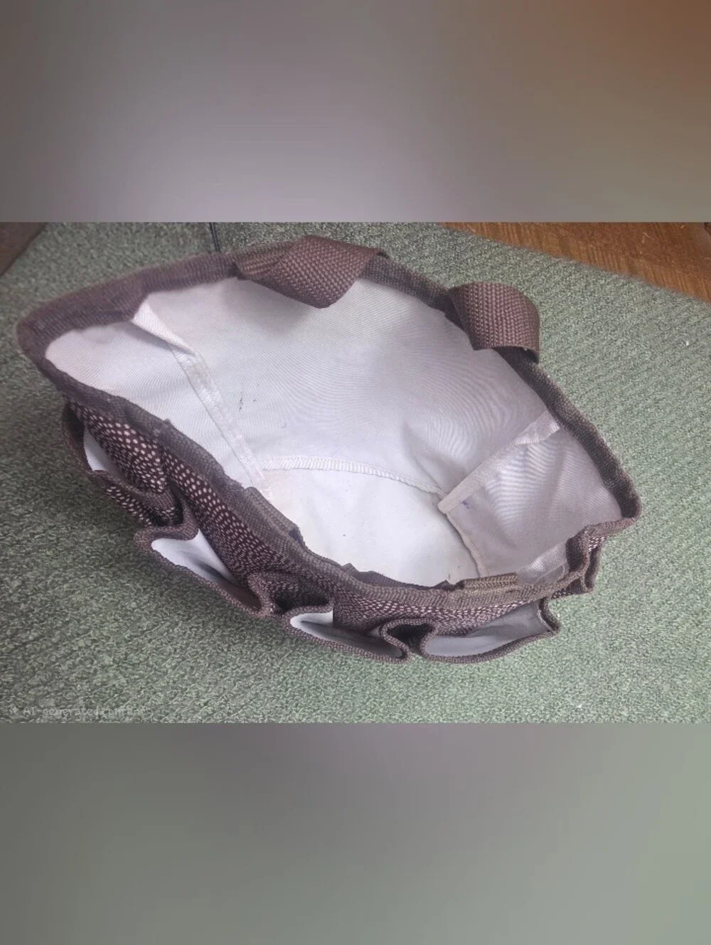 Thirty One 5 pocket mini organizer tote. Brown w/ white pin dots. 11